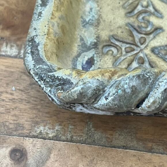 Decorative Pottery Tray 10.5" Engraved Designs Weathered Antique Finish - Picture 3 of 10